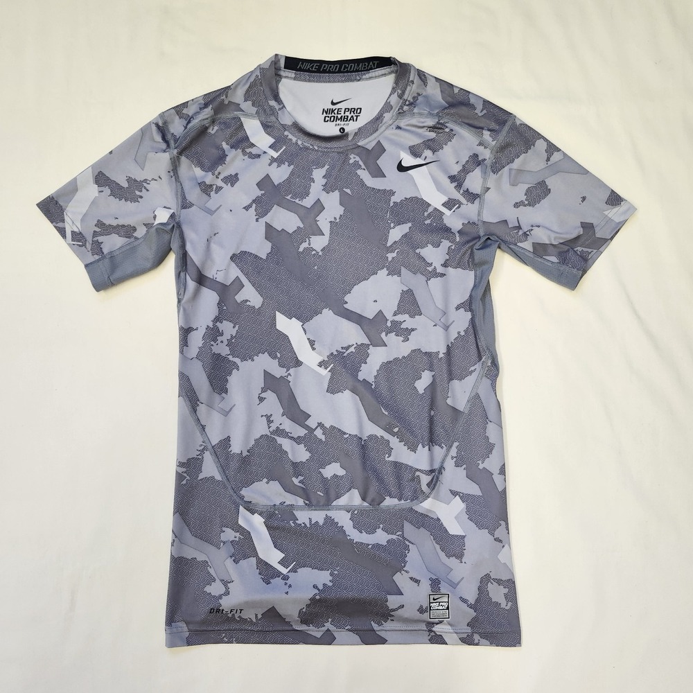 Nike Pro Combat Compression Gray Camo Shirt Mens Large Base Layer Dri-Fit